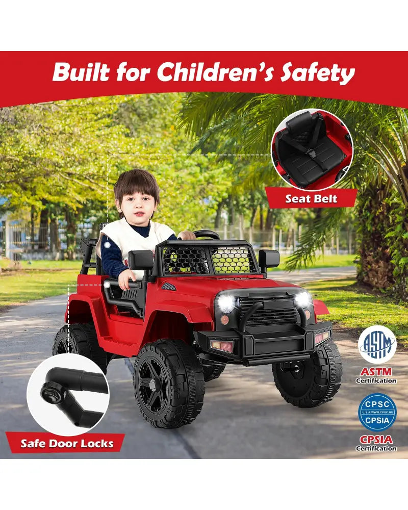12V Kids Ride On Truck with Remote Control and Headlights-Red - Red - Powered Ride On Toys