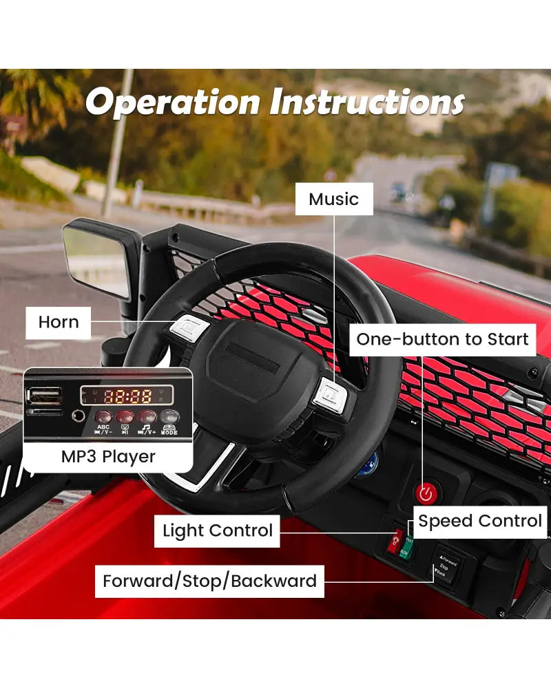 12V Kids Ride On Truck with Remote Control and Headlights-Red - Red - Powered Ride On Toys