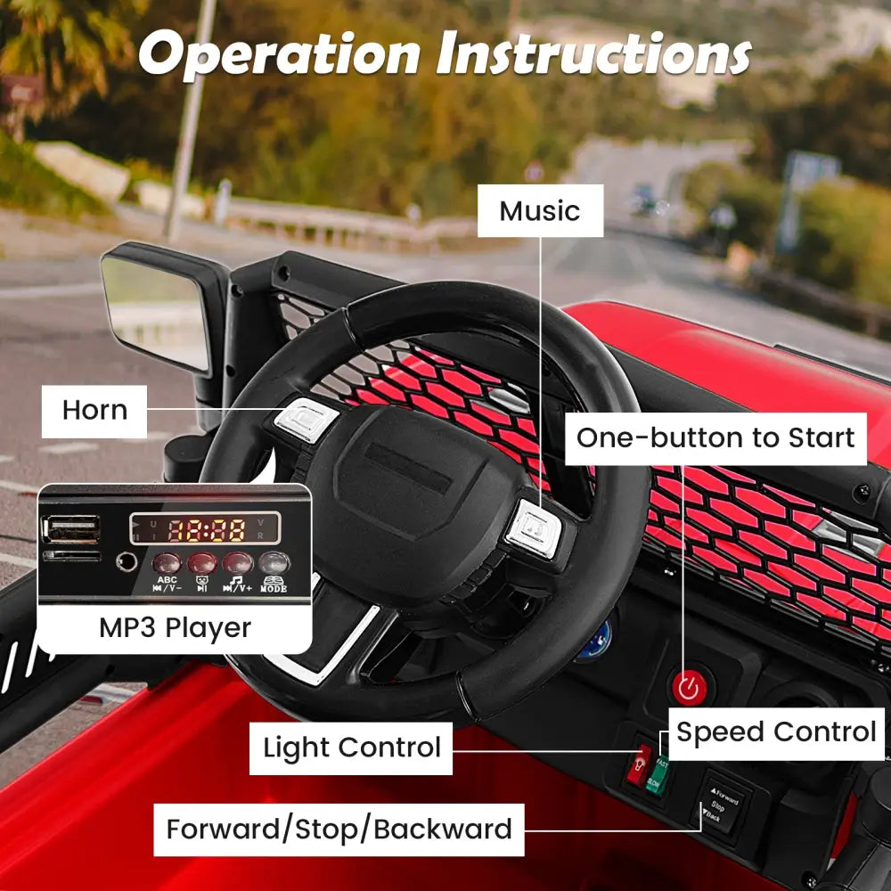 12V Kids Ride On Truck with Remote Control and Headlights-Red - Red - Powered Ride On Toys