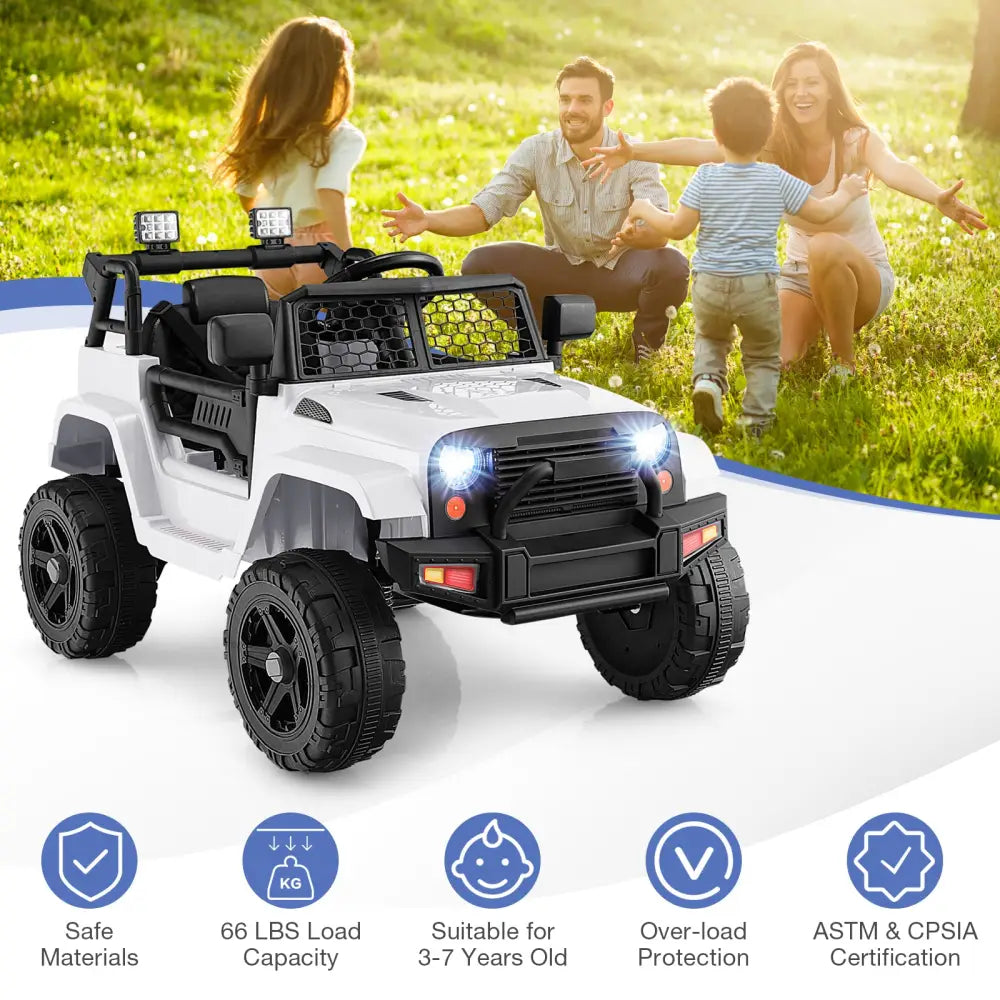 12V Kids Ride On Truck with Remote Control and Headlights-White - White - Powered Ride On Toys