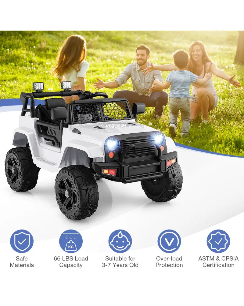 12V Kids Ride On Truck with Remote Control and Headlights-White - White - Powered Ride On Toys