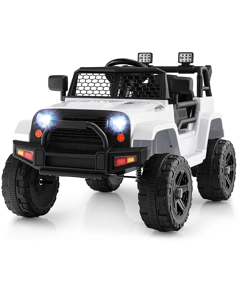 12V Kids Ride On Truck with Remote Control and Headlights-White - White - Powered Ride On Toys
