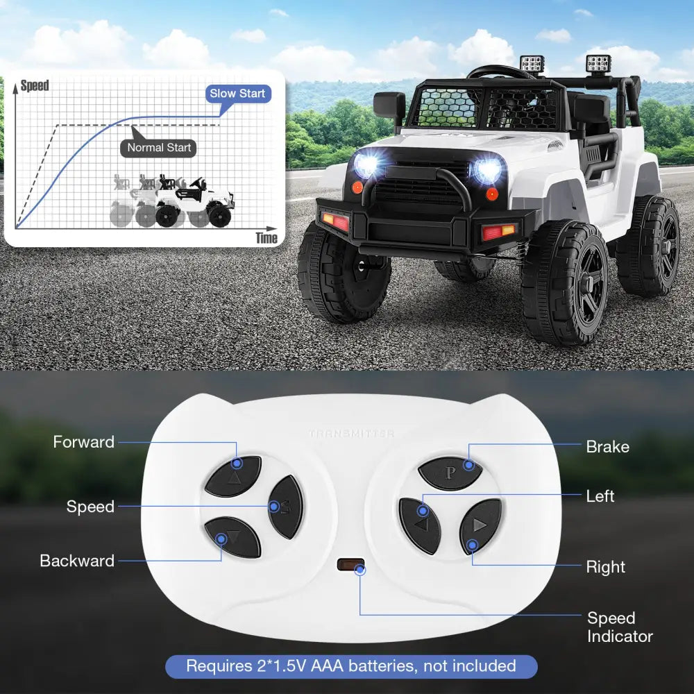 12V Kids Ride On Truck with Remote Control and Headlights-White - White - Powered Ride On Toys