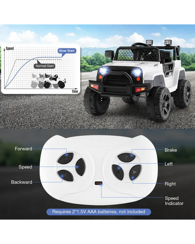 12V Kids Ride On Truck with Remote Control and Headlights-White - White - Powered Ride On Toys