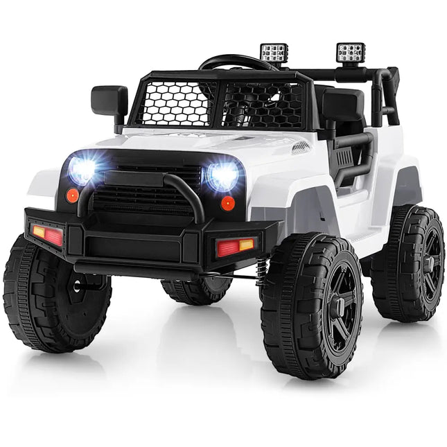 12V Kids Ride On Truck with Remote Control and Headlights-White - White - Powered Ride On Toys