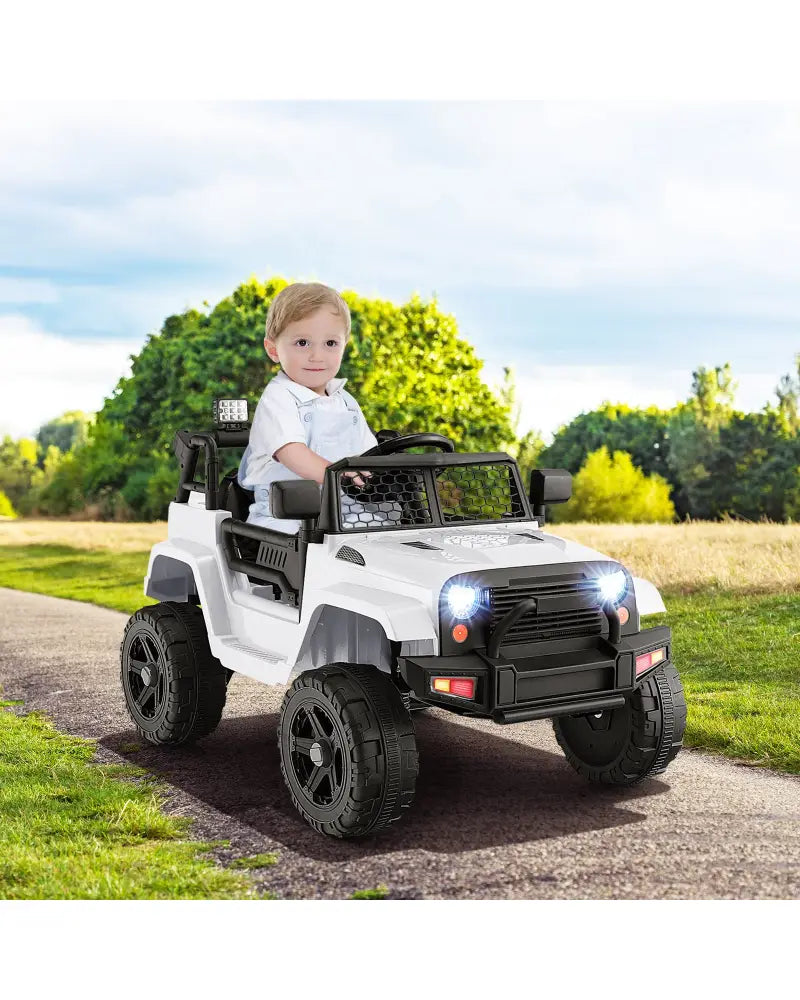 12V Kids Ride On Truck with Remote Control and Headlights-White - White - Powered Ride On Toys