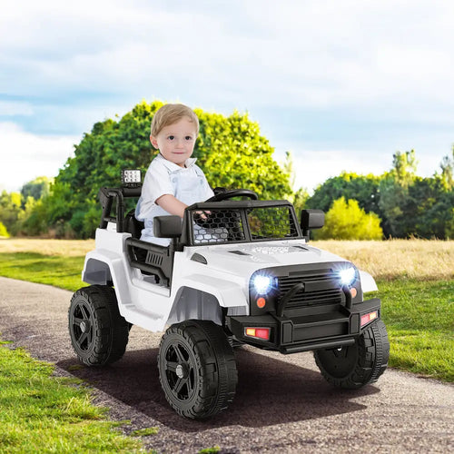 12V Kids Ride On Truck with Remote Control and Headlights-White - White - Powered Ride On Toys