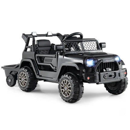 12V Kids Ride On UTV Car with Detachable Trailer - Black - Oasis Home Essentials