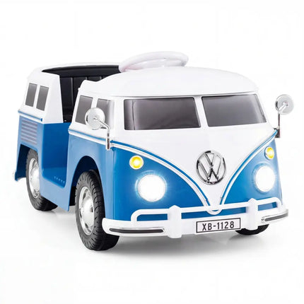 12V Ride On Car Licensed Volkswagen Ride - on Bus with Cup Holder and LED Headlights for 3+ Years Old - Blue - Oasis Home Essentials