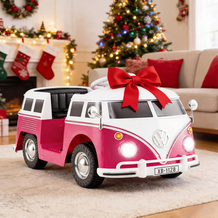 12V Ride On Car Licensed Volkswagen Ride-on Bus with Cup Holder and LED Headlights for 3+ Years Old-Pink - Pink