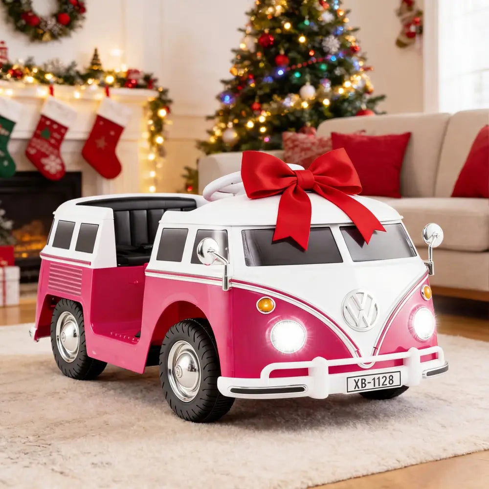 12V Ride On Car Licensed Volkswagen Ride-on Bus with Cup Holder and LED Headlights for 3+ Years Old-Pink - Pink