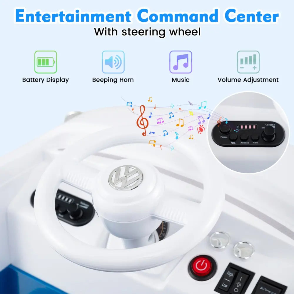 12V Ride On Car Licensed Volkswagen Ride-on Bus with Cup Holder and LED Headlights for 3+ Years Old-Blue - Blue