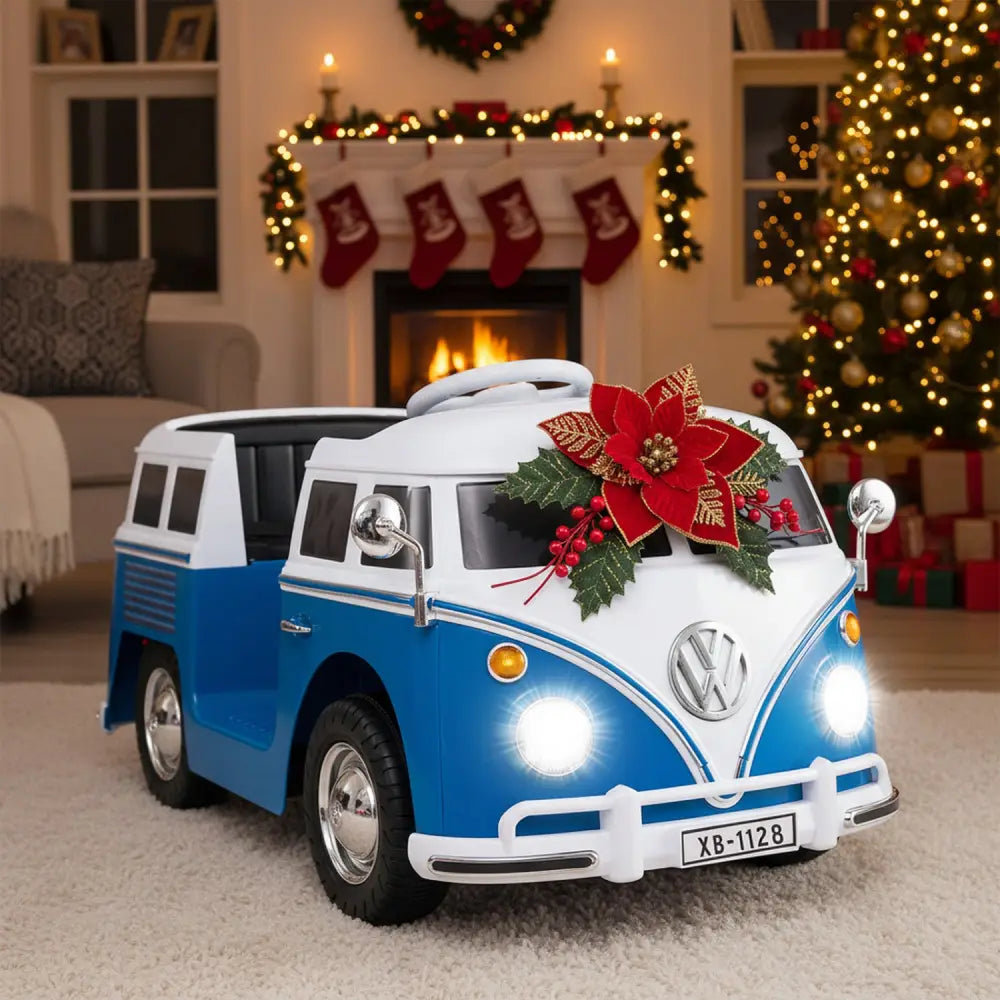 12V Ride On Car Licensed Volkswagen Ride-on Bus with Cup Holder and LED Headlights for 3+ Years Old-Blue - Blue