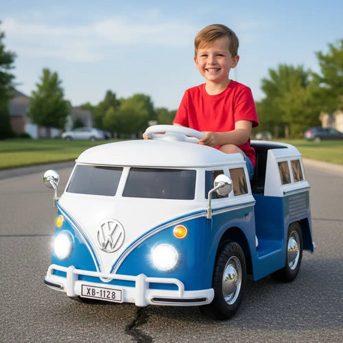 12V Ride On Car Licensed Volkswagen Ride-on Bus with Cup Holder and LED Headlights for 3+ Years Old-Blue - Blue
