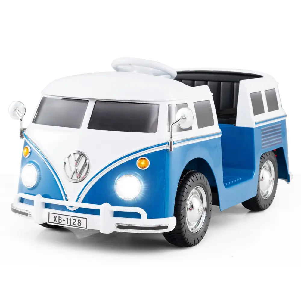 12V Ride On Car Licensed Volkswagen Ride-on Bus with Cup Holder and LED Headlights for 3+ Years Old-Blue - Blue