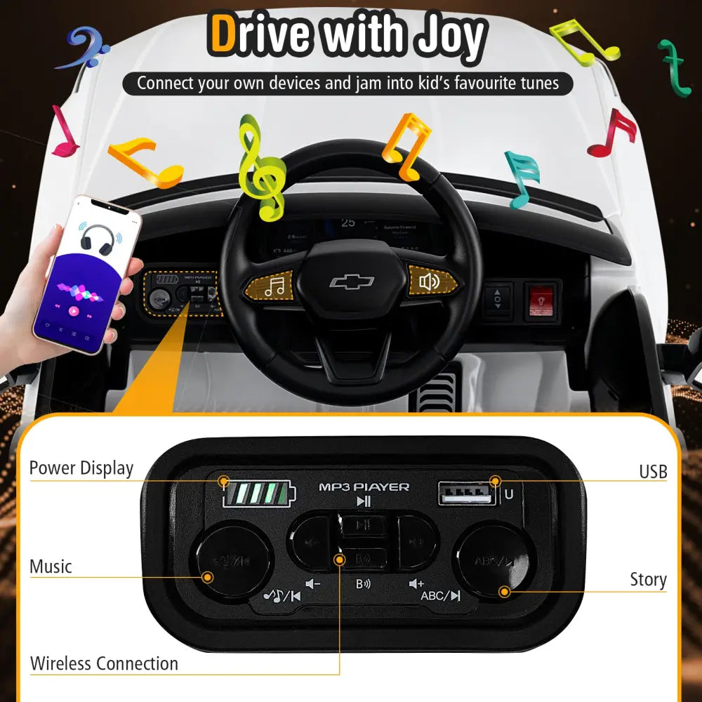 12V Ride on Car Truck Licensed Chevrolet with Remote Control Gift for 3+-White - White - Powered Ride On Toys