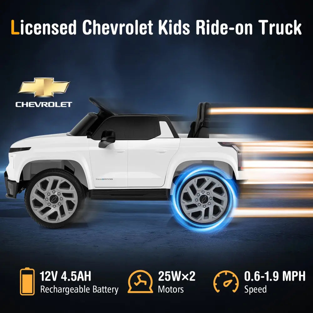 12V Ride on Car Truck Licensed Chevrolet with Remote Control Gift for 3+-White - White - Powered Ride On Toys