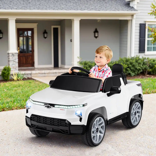 12V Ride on Car Truck Licensed Chevrolet with Remote Control Gift for 3+-White - White - Powered Ride On Toys
