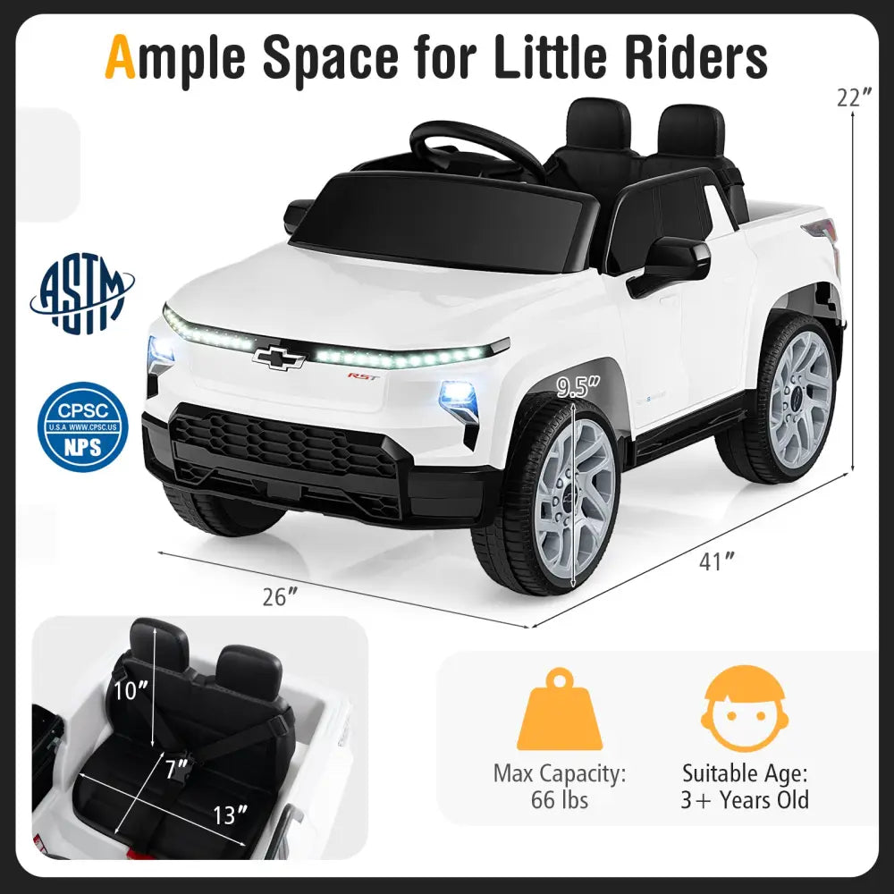 12V Ride on Car Truck Licensed Chevrolet with Remote Control Gift for 3+-White - White - Powered Ride On Toys