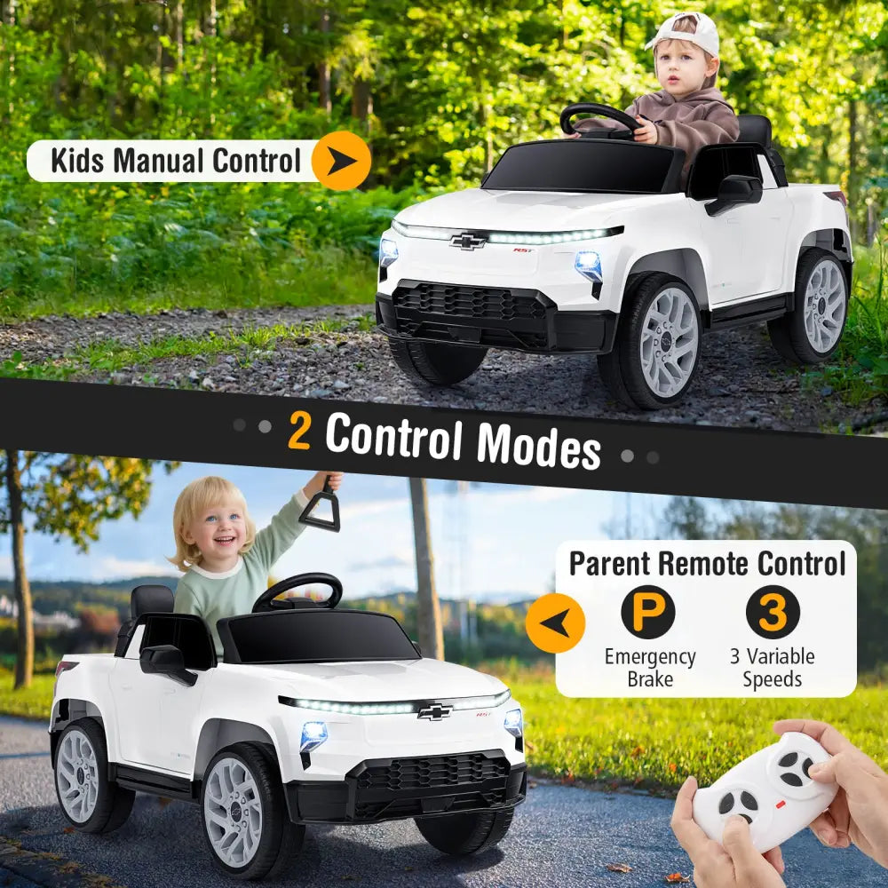 12V Ride on Car Truck Licensed Chevrolet with Remote Control Gift for 3+-White - White - Powered Ride On Toys