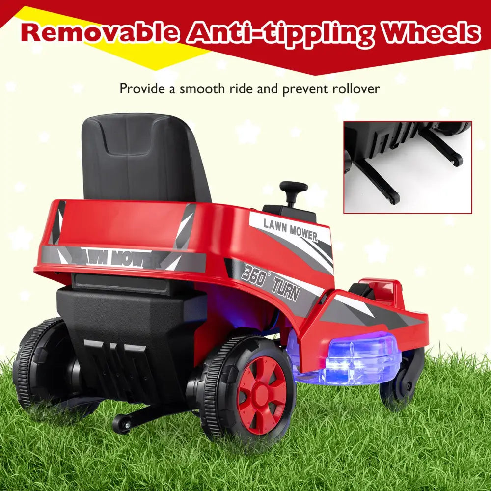 12V Ride on Lawn Mower for Kids with Dual Control Sticks and LED Lights-Red - Red - Powered Ride On Toys