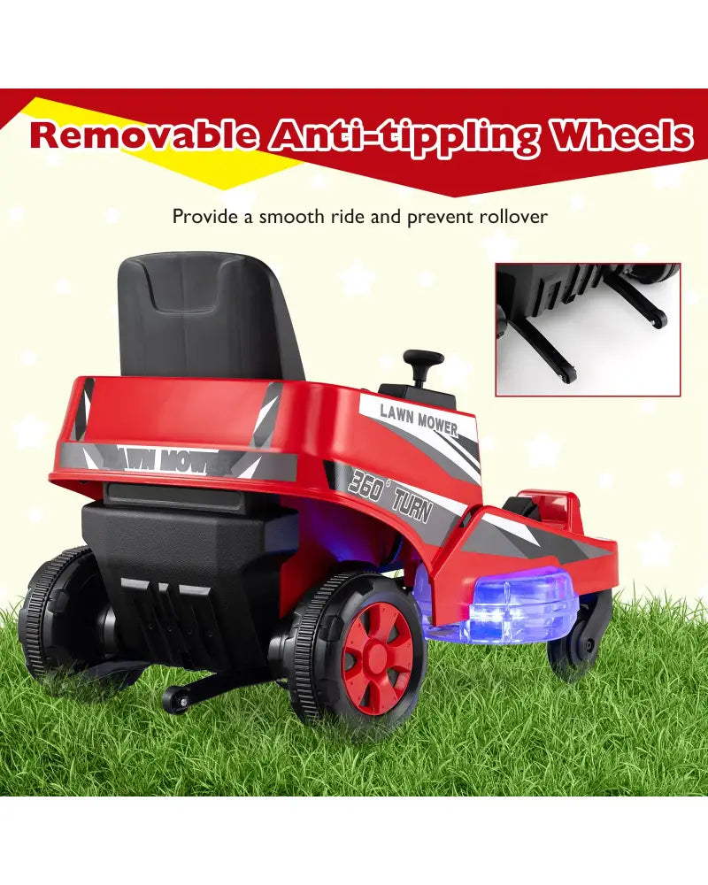 12V Ride on Lawn Mower for Kids with Dual Control Sticks and LED Lights-Red - Red - Powered Ride On Toys