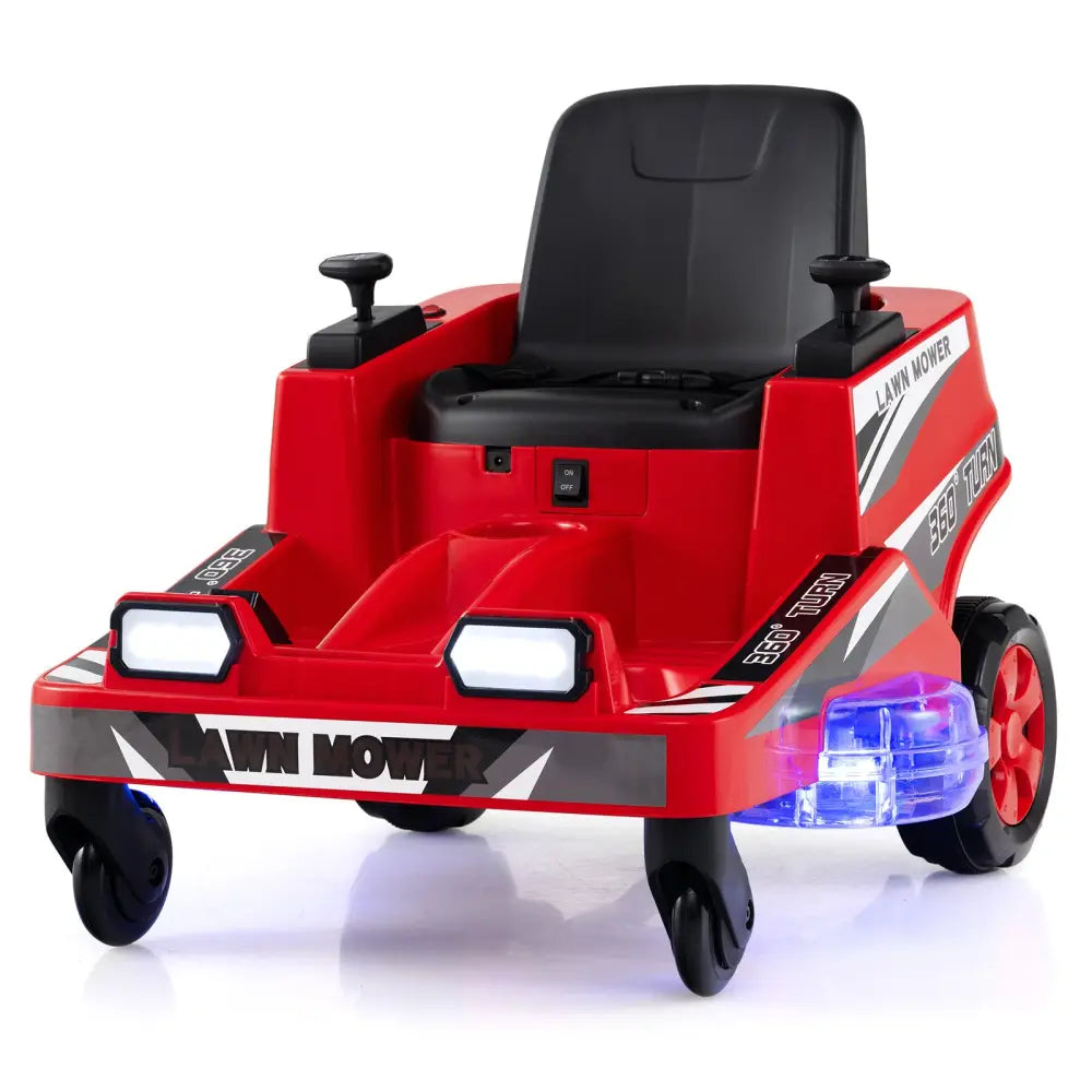 12V Ride on Lawn Mower for Kids with Dual Control Sticks and LED Lights-Red - Red - Powered Ride On Toys
