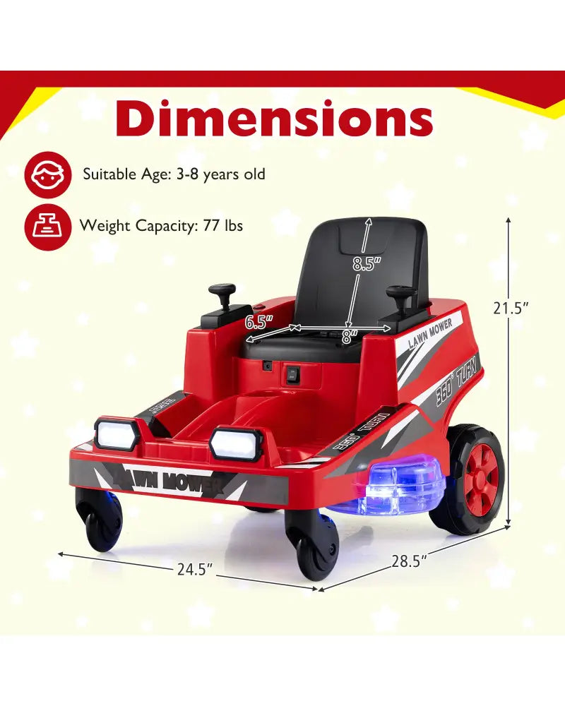 12V Ride on Lawn Mower for Kids with Dual Control Sticks and LED Lights-Red - Red - Powered Ride On Toys
