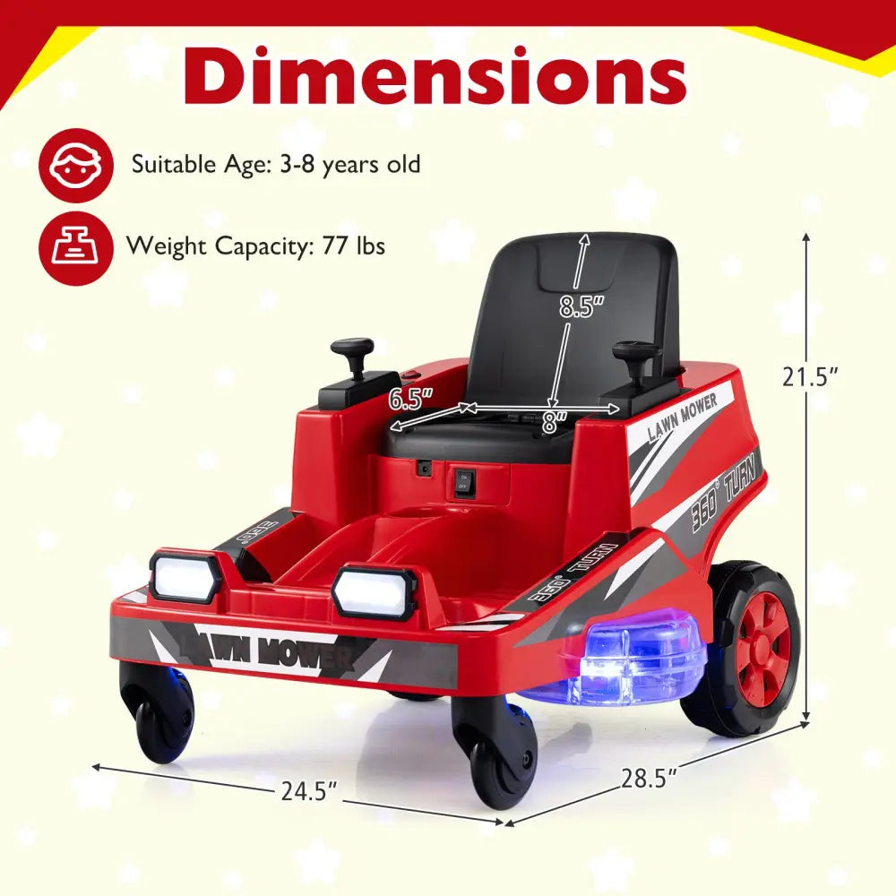 12V Ride on Lawn Mower for Kids with Dual Control Sticks and LED Lights-Red - Red - Powered Ride On Toys