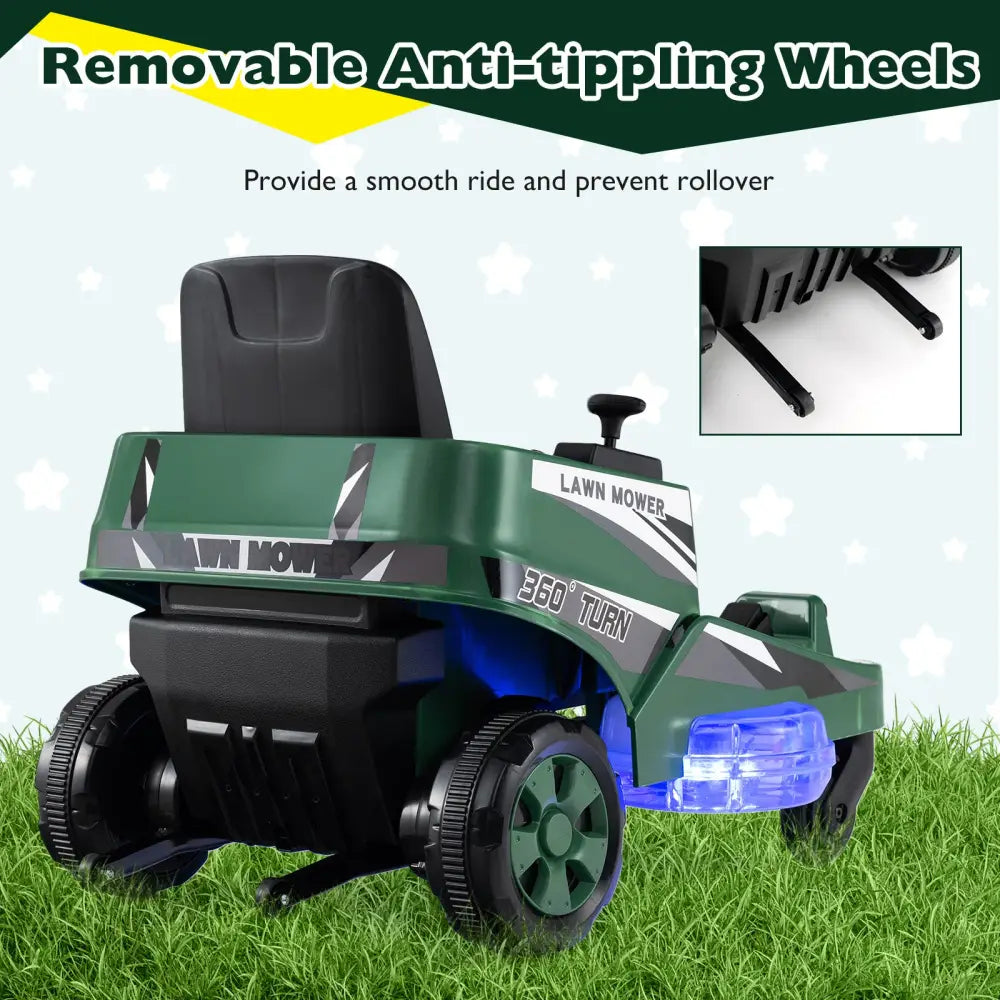 12V Ride on Lawn Mower for Kids with Dual Control Sticks and LED Lights-Green - Green - Powered Ride On Toys