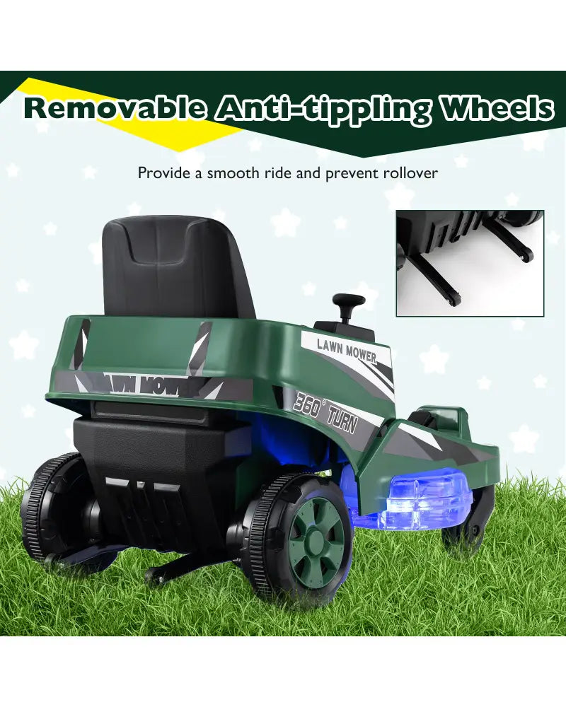 12V Ride on Lawn Mower for Kids with Dual Control Sticks and LED Lights-Green - Green - Powered Ride On Toys