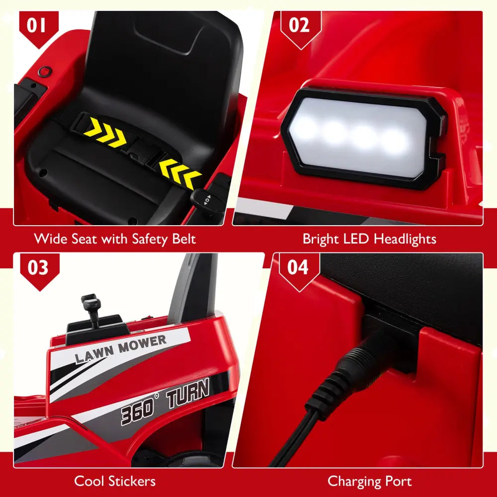 12V Ride on Lawn Mower for Kids with Dual Control Sticks and LED Lights-Red - Red - Powered Ride On Toys