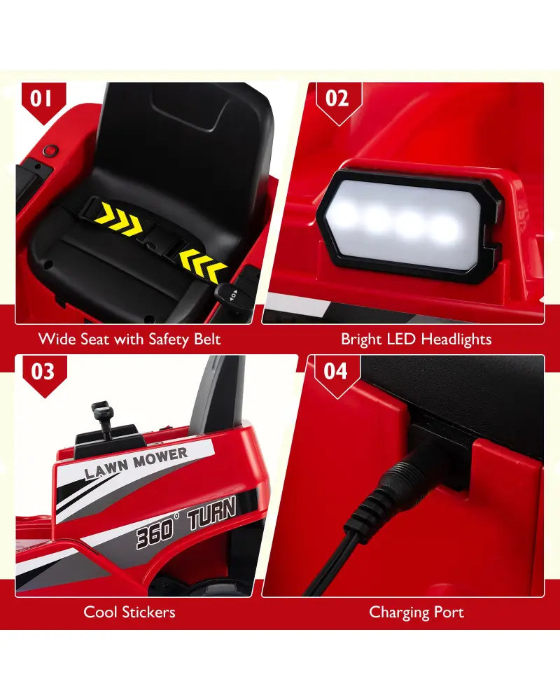 12V Ride on Lawn Mower for Kids with Dual Control Sticks and LED Lights-Red - Red - Powered Ride On Toys