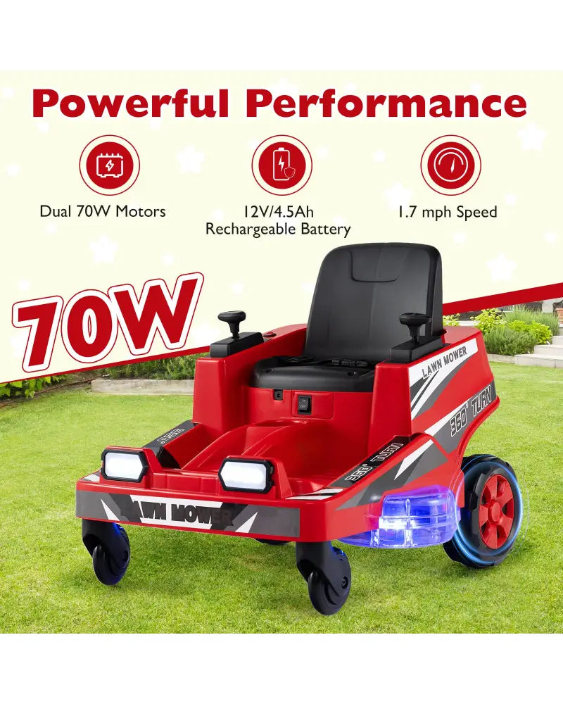 12V Ride on Lawn Mower for Kids with Dual Control Sticks and LED Lights-Red - Red - Powered Ride On Toys