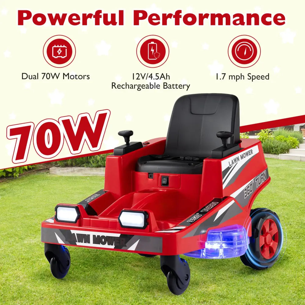 12V Ride on Lawn Mower for Kids with Dual Control Sticks and LED Lights-Red - Red - Powered Ride On Toys