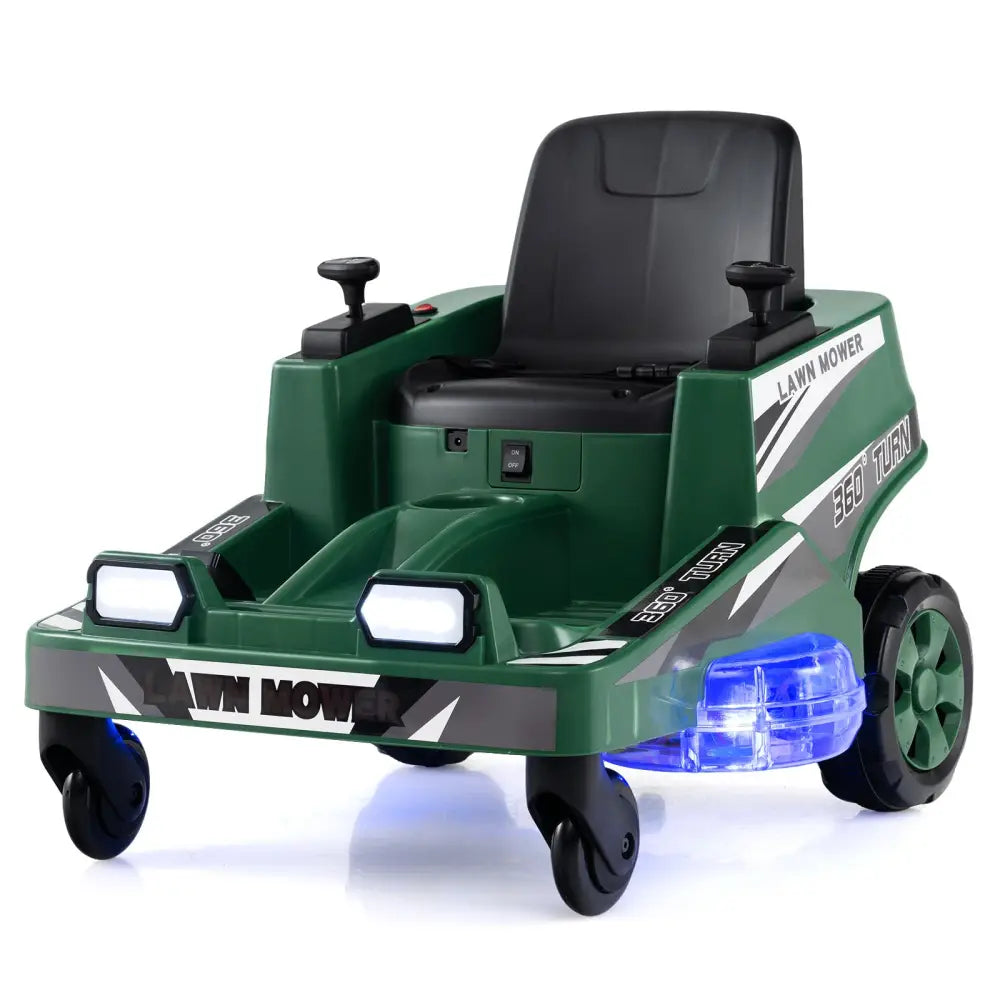 12V Ride on Lawn Mower for Kids with Dual Control Sticks and LED Lights-Green - Green - Powered Ride On Toys
