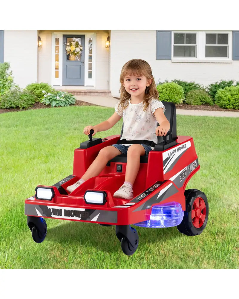 12V Ride on Lawn Mower for Kids with Dual Control Sticks and LED Lights-Red - Red - Powered Ride On Toys