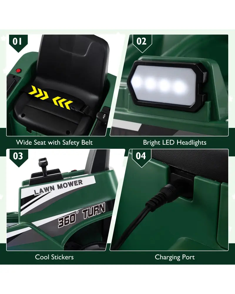 12V Ride on Lawn Mower for Kids with Dual Control Sticks and LED Lights-Green - Green - Powered Ride On Toys