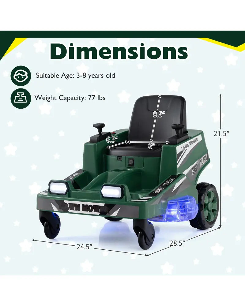 12V Ride on Lawn Mower for Kids with Dual Control Sticks and LED Lights-Green - Green - Powered Ride On Toys