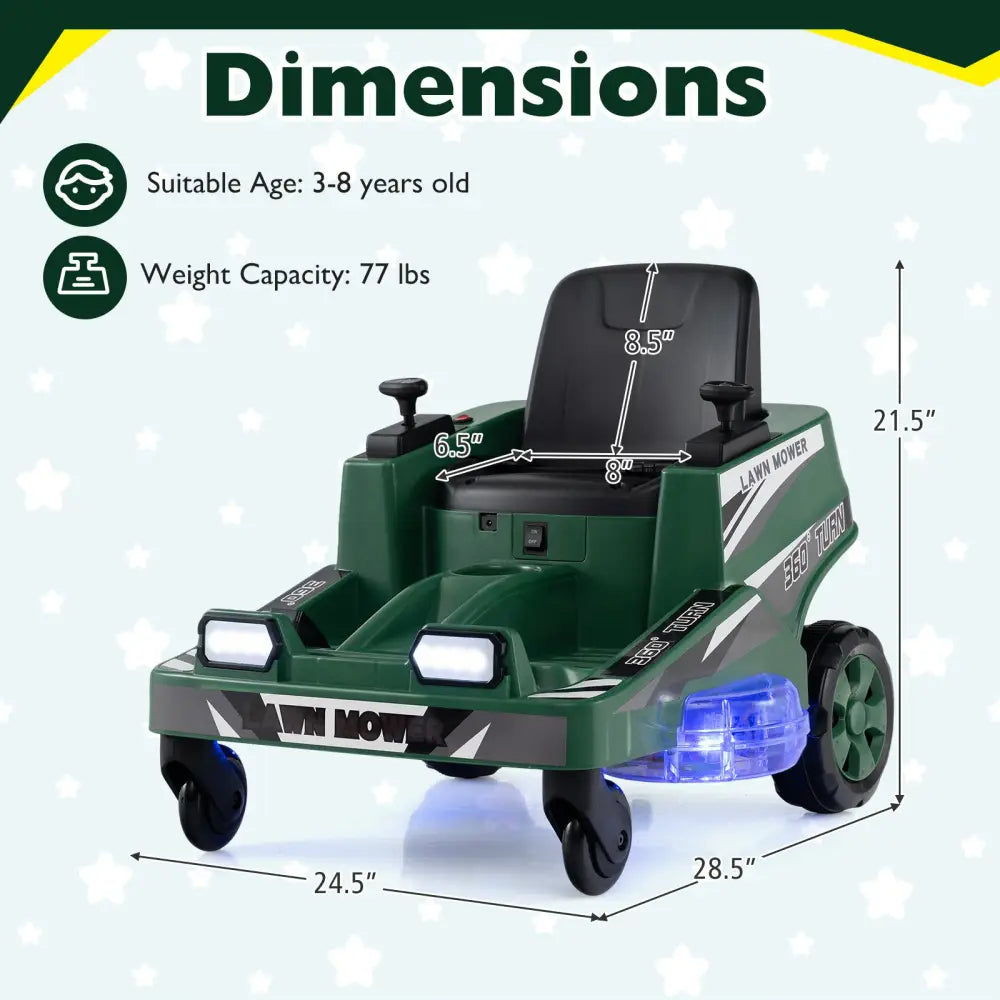 12V Ride on Lawn Mower for Kids with Dual Control Sticks and LED Lights-Green - Green - Powered Ride On Toys