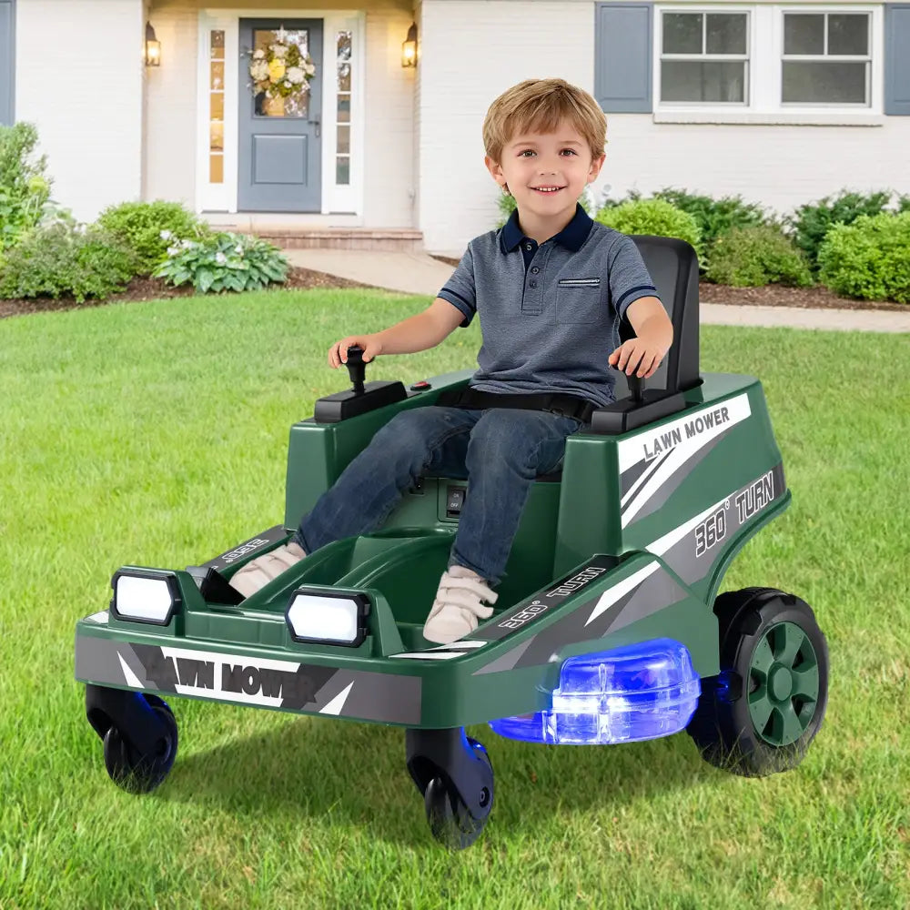 12V Ride on Lawn Mower for Kids with Dual Control Sticks and LED Lights-Green - Green - Powered Ride On Toys