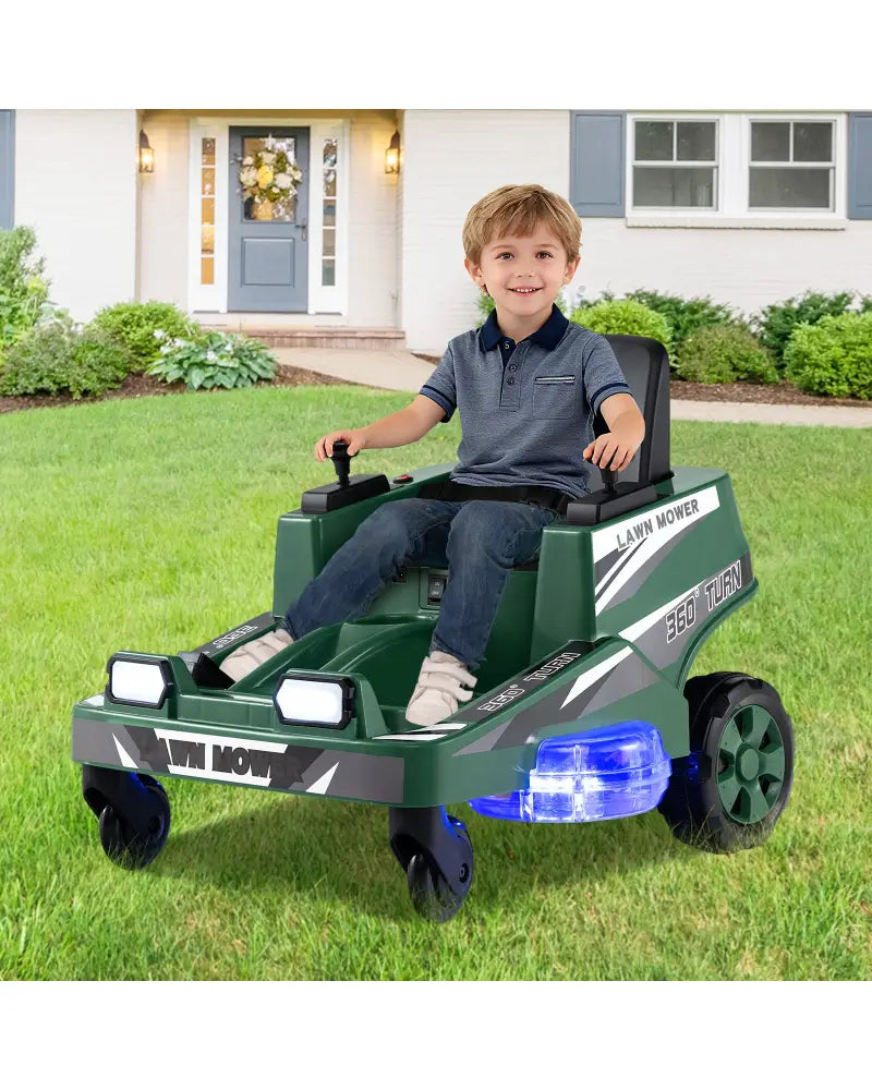 12V Ride on Lawn Mower for Kids with Dual Control Sticks and LED Lights-Green - Green - Powered Ride On Toys