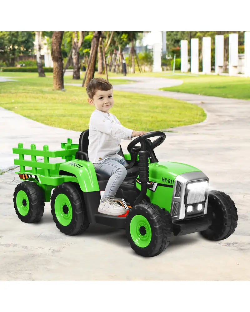 12V Ride on Tractor with 3-Gear-Shift Ground Loader for Kids 3+ Years Old-Green - Green - Powered Ride On Toys
