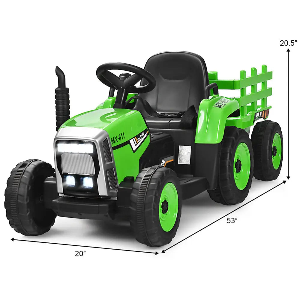 12V Ride on Tractor with 3-Gear-Shift Ground Loader for Kids 3+ Years Old-Green - Green - Powered Ride On Toys