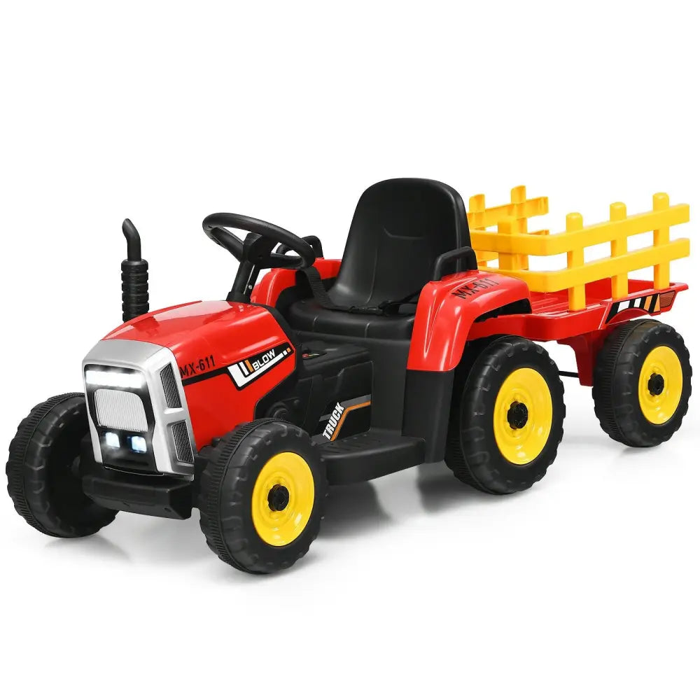 12V Ride on Tractor with 3-Gear-Shift Ground Loader for Kids 3+ Years Old-Red - Red - Powered Ride On Toys