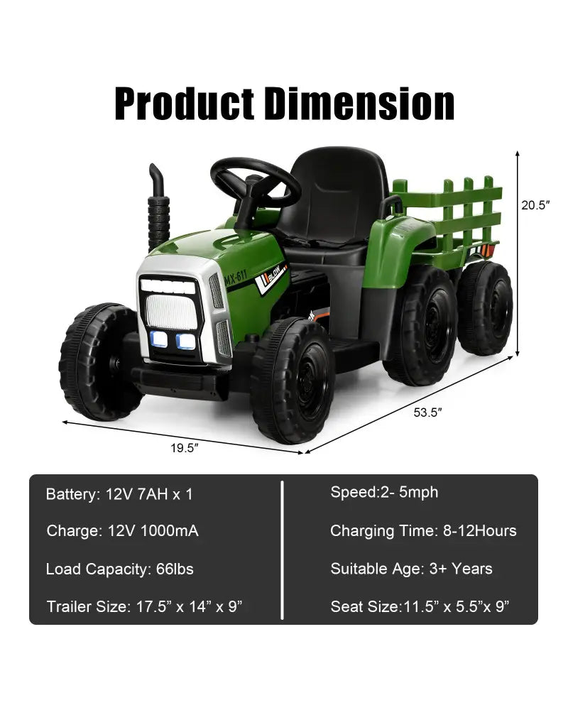 12V Ride on Tractor with 3-Gear-Shift Ground Loader for Kids 3+ Years Old-Dark Green - Dark Green - Powered Ride On Toys