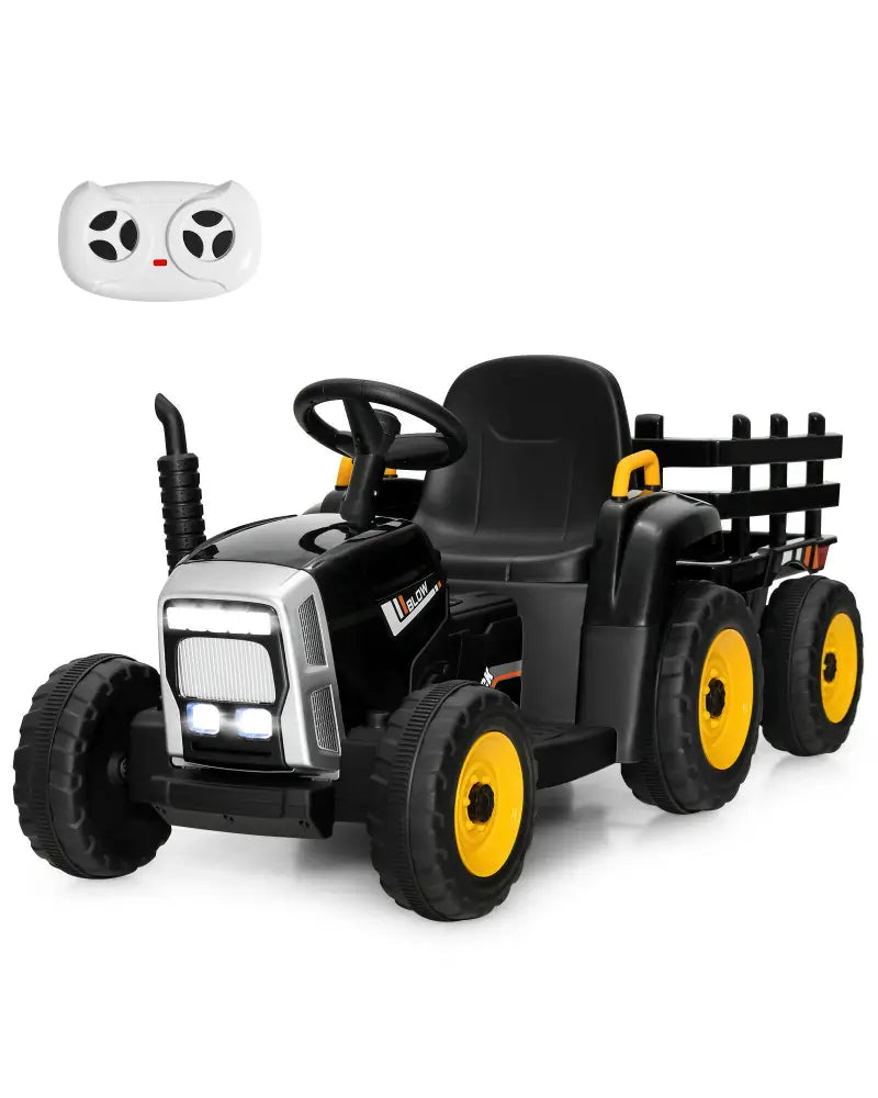 12V Ride on Tractor with 3-Gear-Shift Ground Loader for Kids 3+ Years Old-Black - Black - Powered Ride On Toys