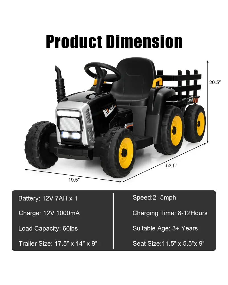 12V Ride on Tractor with 3-Gear-Shift Ground Loader for Kids 3+ Years Old-Black - Black - Powered Ride On Toys