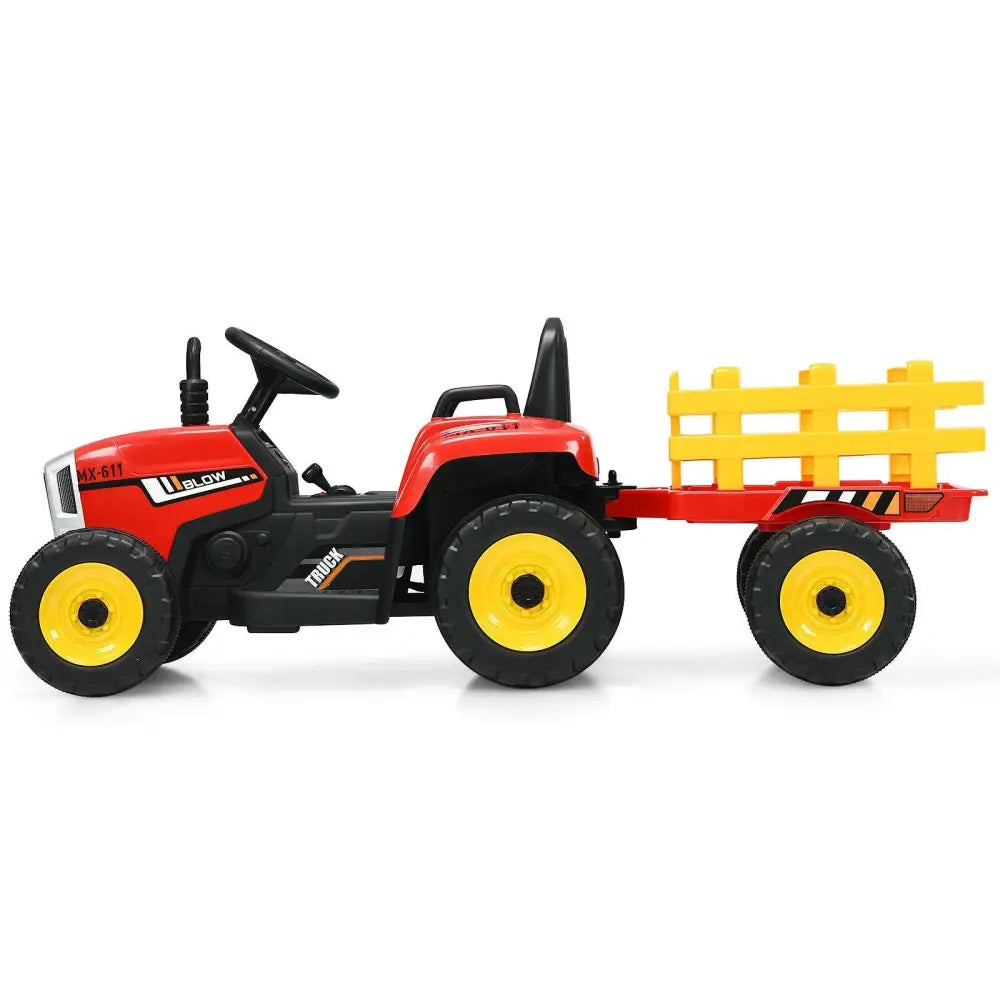 12V Ride on Tractor with 3-Gear-Shift Ground Loader for Kids 3+ Years Old-Red - Red - Powered Ride On Toys