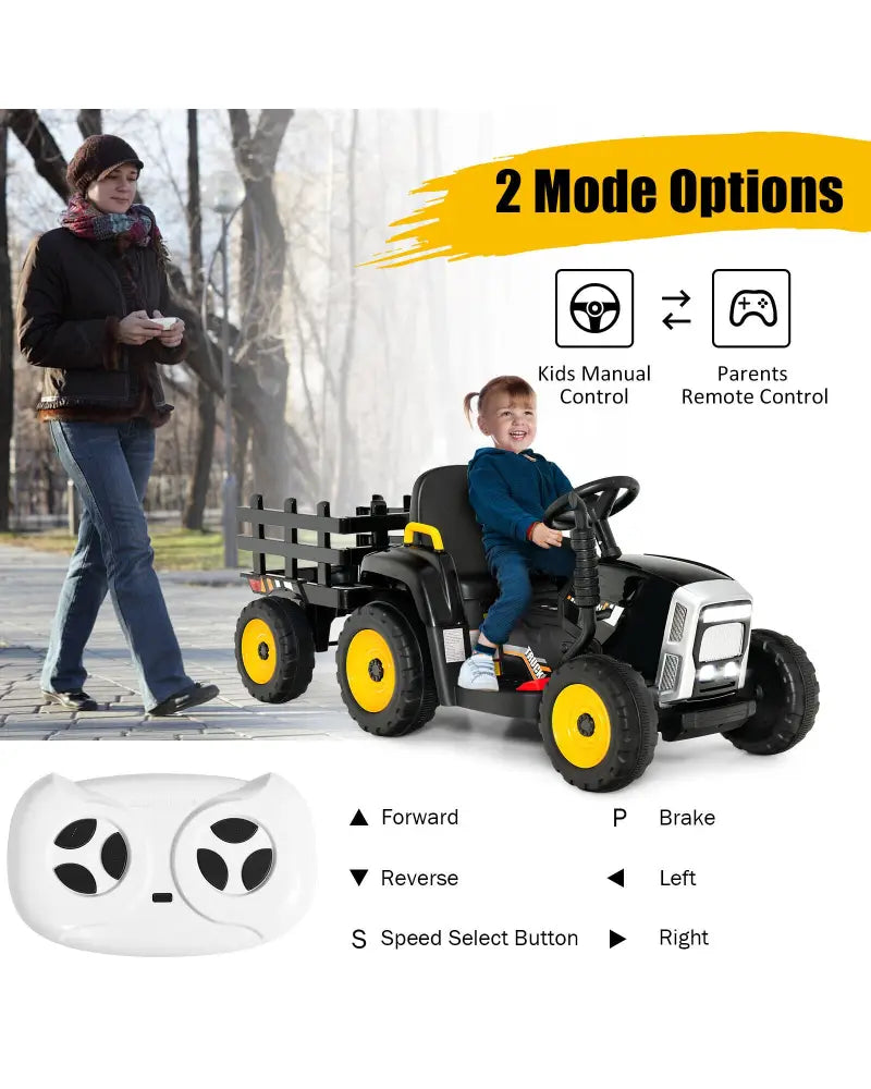 12V Ride on Tractor with 3-Gear-Shift Ground Loader for Kids 3+ Years Old-Black - Black - Powered Ride On Toys